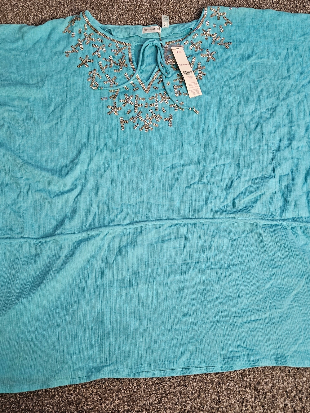 NWT Womens Accessorize Bathing Suit Cover Up Light Blue Gems